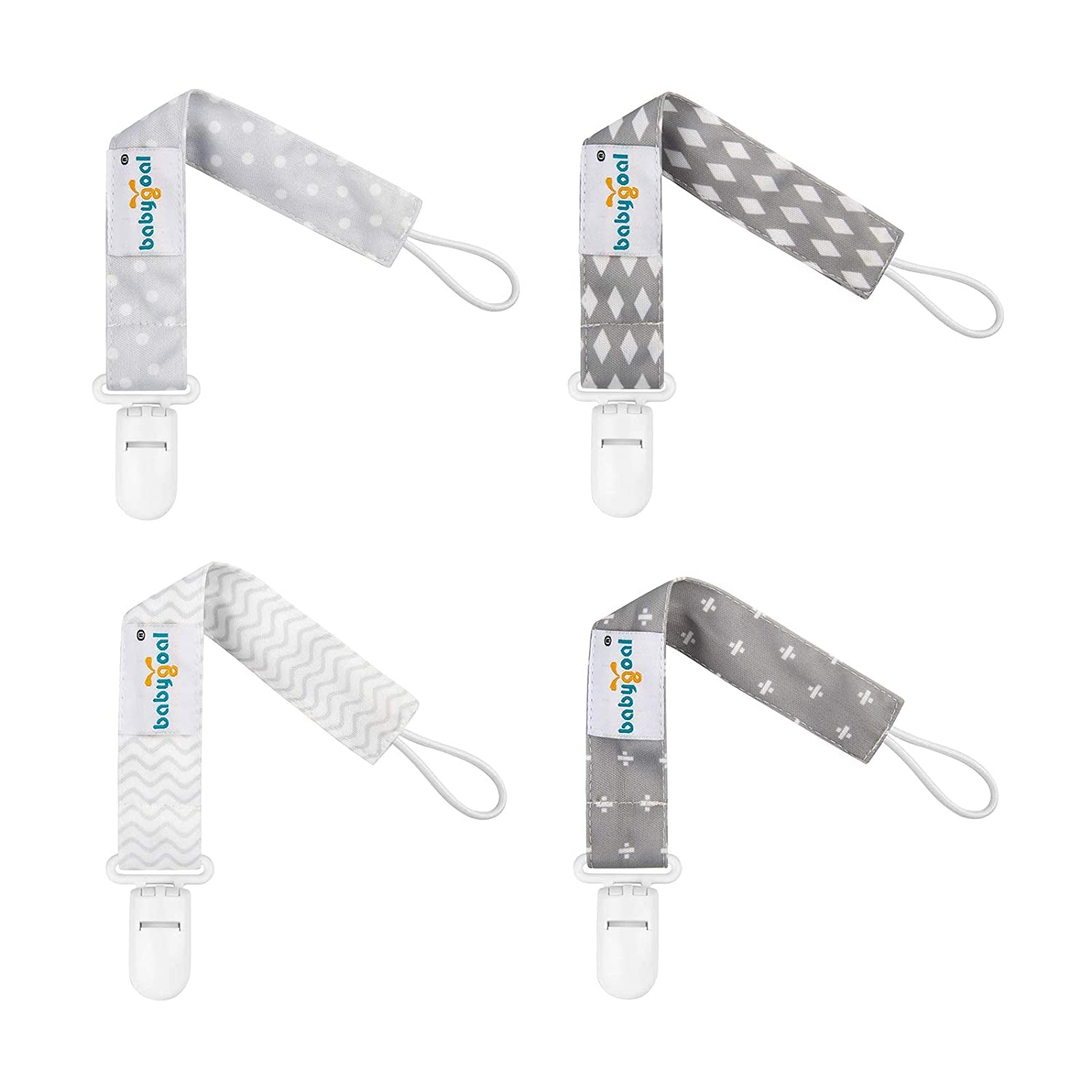 Neutral Pacifier Clips, 4 Pack Binky Paci Holder and Leash 